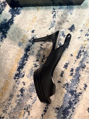 Nine West Black Leather Peep-Toe Slingback Heel